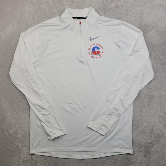 Nike Pullover Mens Medium White Chicago Marathon Dri-FIT Running Swoosh BOA Bank - Picture 1 of 9
